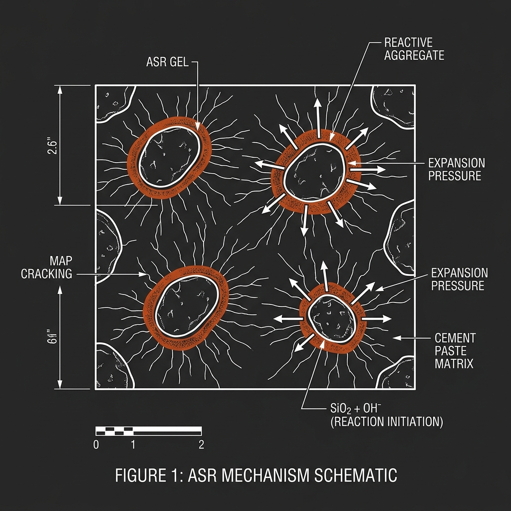 Alkali-Silica Reaction (ASR) technical schematic